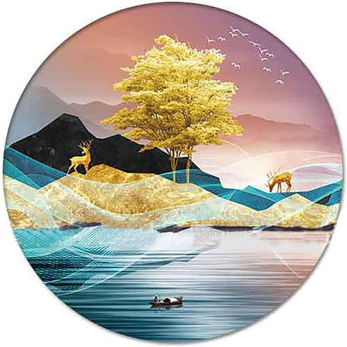 Set 6 Drink Coasters of with Holder, Ceramic Absorbent Boho Coaster for Drinks with Base and Golden Holder