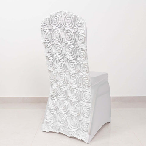 5 Rosette Efavormart PCS White Satin Spandex Stretch Folding Chair Cover for Party Dining Chairs Wedding W/Foot Pockets