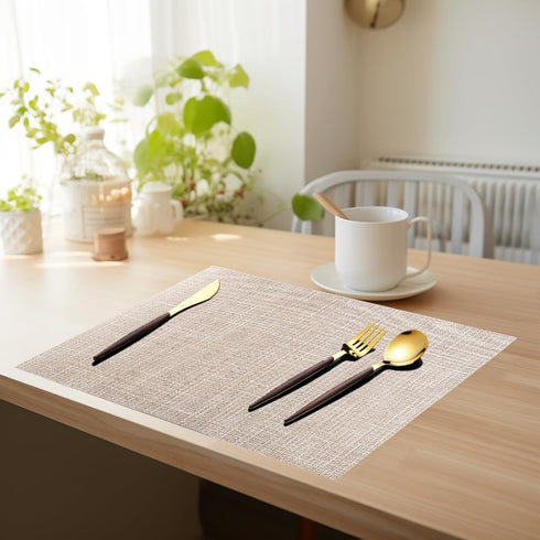 PIGCHCY Set of 4 Beige Placemats, Vinyl PVC Durable Place Mats for Dining Table, Heat Resistant Non-Slip Woven Mats