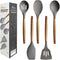 Kitchen Utensils Set, Non-Stick Silicone Cooking Utensils with Acacia Hard Wood Handle, 5 Piece