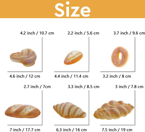 Funzhan 6pcs Artificial Bread Decoration Fake Bread Donut Baguette Croissant Display Models Realistic French Loaf