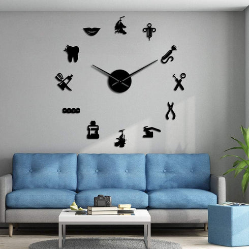 The Geeky Days Dentist Sign - Giant DIY Large Wall Clock with Mirror Effect Dental Clock Wall Art Home Decor