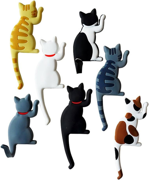 Cute Multifunction Cat Magnetic Refrigerator Sticker Fridge Magnet Hanging Hook 2 in 1 - 4pcs (Gray, Black, Yellow,