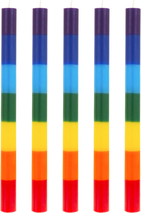 Mega Candles 5 pcs Unscented Multi Color Straight Taper Chakra Candles, Hand Poured Premium Wax, 12 Inch x 1 Inch, 100%