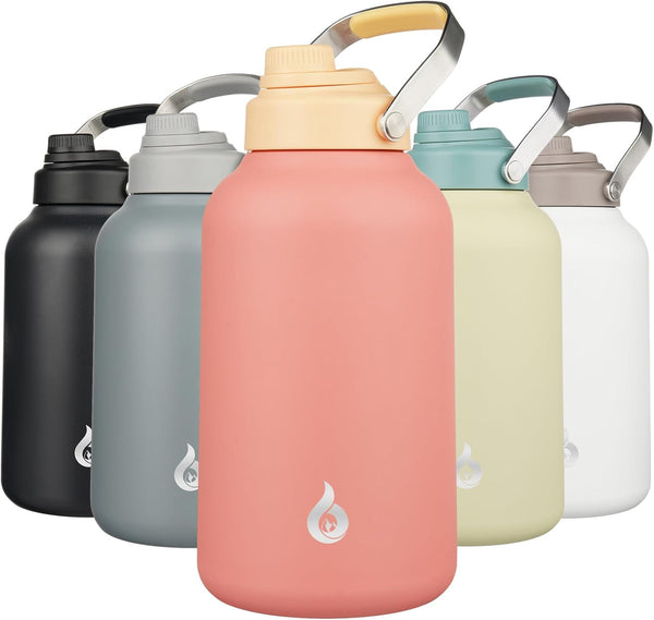 BJPKPK 1 Gallon Insulated Water Bottle, 128oz Large Jug with Metal Handle & BPA Free Spout Lid, Pink
