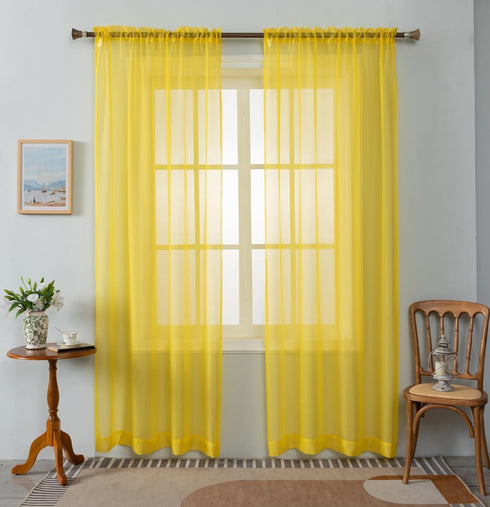 WPM Yellow Sheer Curtains 58" Wide x 84" Long, 2 Panels Rod Pocket Voile Livingroom Window Treatment