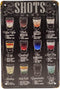 TG,LLC Treasure Gurus 8x12 Metal Retro Classic Alcohol Liquor Shots Menu Wall Sign, Home Bar Decor