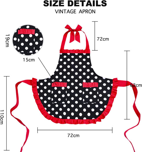 Violet Mist Vintage Apron for Women with Pockets, Cute Polka Dot Retro Stylish Apron (Red)