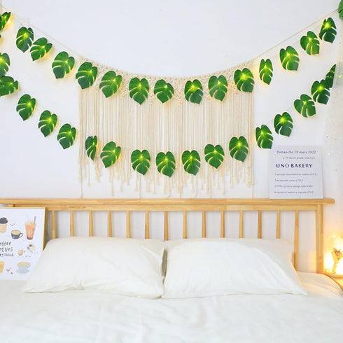 20 WEISPARK LED Palm Leaves String Lights, Tropical Artificial Monstera Leaf Wall Hanging Vine for Hawaiian Luau Party