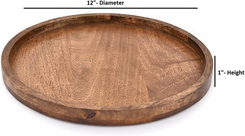 EDHAS (12" 12" 1") Round Wooden Decorative Candle Holder Tray for Coffee Table Centerpieces Modern Farmhouse Home