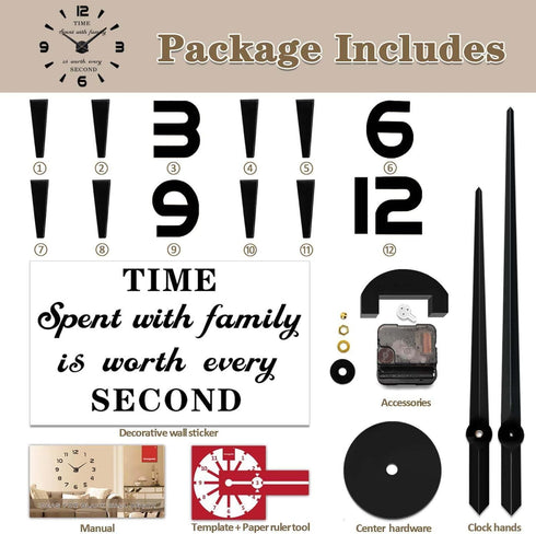 VANGOLD Oversized Wall Clock, Decorative Wall Clocks for Living Room Decor, Battery Operated, Black