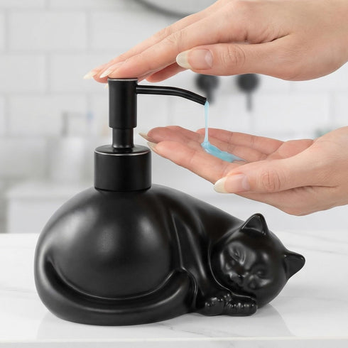 Cat Shape Soap/Lotion/Hand Sanitizer Stainless Steel Pump Dispenser Gifts for Cat Lovers, Refillable for Cute Kitchen
