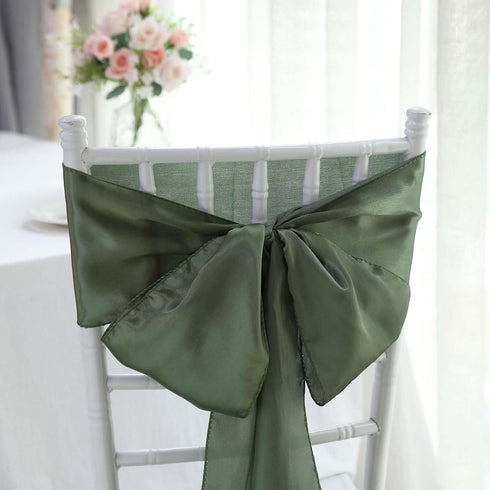 5pcs 6 x106 Efavormart Eucalyptus Sage Green Satin Chair Sashes Tie Bows for Wedding Events Decor Chair Bow Sash Party