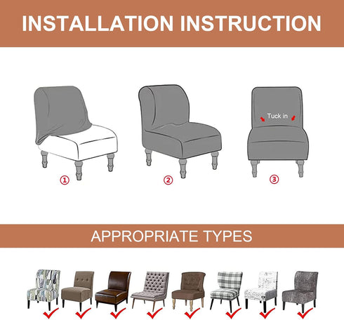 Armless Eco-Ancheng Chair Slipcover - Removable, Washable, Printed Accent Chairs for Living & Dining Room