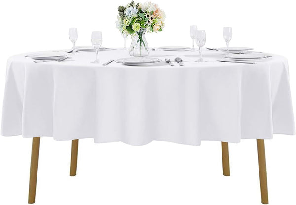 70 Inch Round Tablecloth, Washable Polyester Table Cloth for Wedding Party Dining Banquet (White)