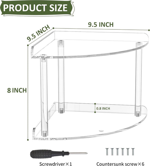 2 9.5x9.5x8 Inch, Countertop Sezanrpt Tier Acrylic Corner Shelf Organizer Storage Transparent Corner Shelf