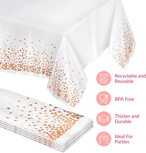 Prestee 4 Pack Rose Gold Plastic Table Cloth Disposable - 54x108 Inch Rectangle Tablecloths for Wedding and Party -