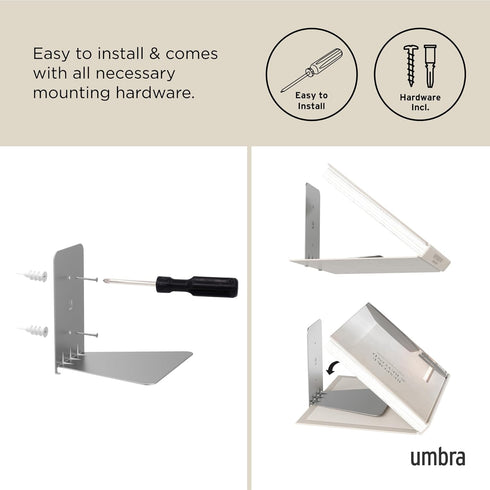Set 3 Umbra Conceal, Sturdy Metal Floating Bookshelf for Wall, Silver, Small