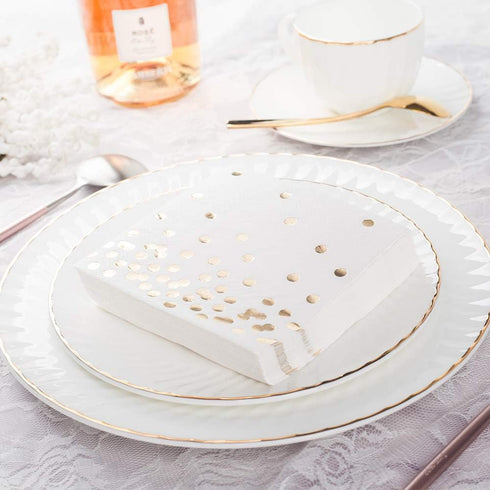 80 Pack of White Paper Cocktail Napkins with Gold Foil Polka Dot Confetti, Polka Dot Party Supplies (5 x 5 in)