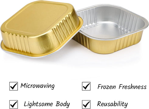 EUSOAR Cupcake Liners with Lids, 50pcs Gold Aluminum Foil Square Baking Cups for Muffin, Pie, Lava Cakes, Flan