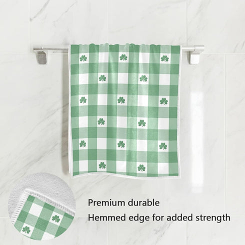 senya St. Patrick's Day Hand Towels, Green White Gingham Pattern, Highly Absorbent for Bathroom - Shamrocks