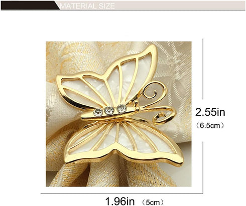 Butterfly Napkin Ring Set of 6, Metal Napkin Rings for Dinner Table Decor - Wedding Birthday Valentine's Day
