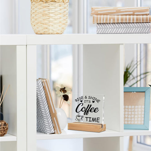 CQM Coffee Bar Decor Acrylic Sign with Wood Stand, Coffee Lover Gifts Coffee Decor Coffee Shop Bedroom Living Room Desk