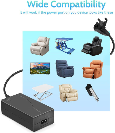 Sopito Universal Power Recliner Power Supply, Magnetic Ring 2-Pin AC/DC Adapter 100-240V for Electric Couch/Lift Chair