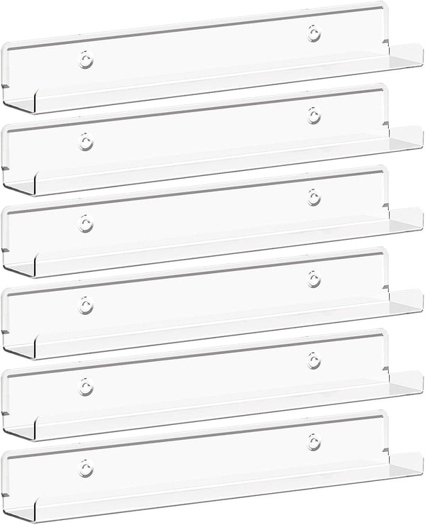 Lifewit Narrow Floating Shelves for Vinyl Record 6 Pack, 12" Clear Wall