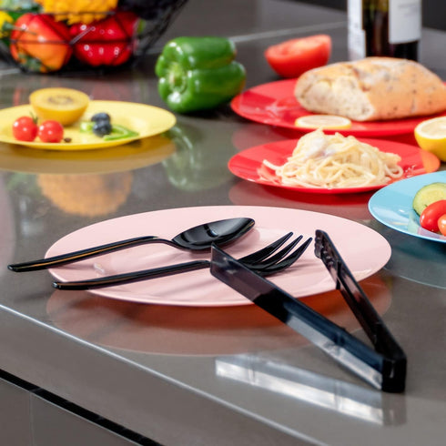 Plastic Serving Utensils Set, 18 Piece, 9" Black Cutlery for Parties and Events