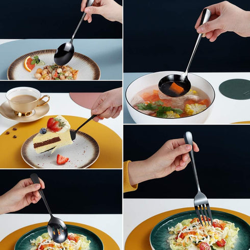 HOMQUEN Black 10-Piece Serving Flatware Set - Stainless Steel Utensils Include Slotted Spoon, Serving Fork & Ladle