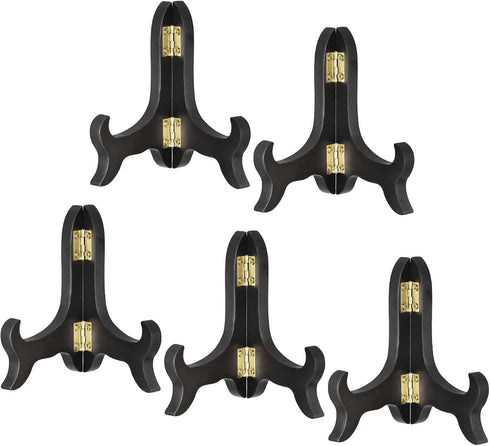 uxcell 5pcs 4" Black Wooden Folding Easel Plate Holders for Decorative Picture Frame Display