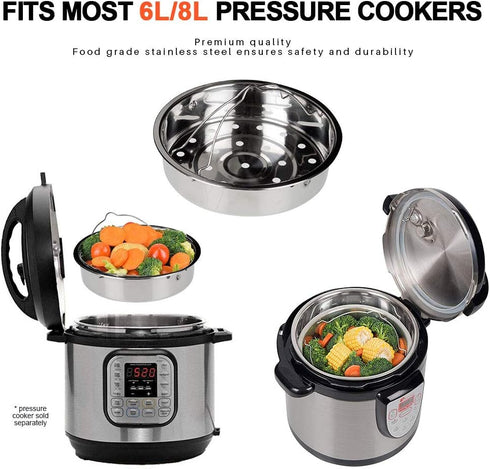 Secura Stainless Steel Electric Pressure Cooker, 6-quart, Steam Rack Steamer Basket Insert Set