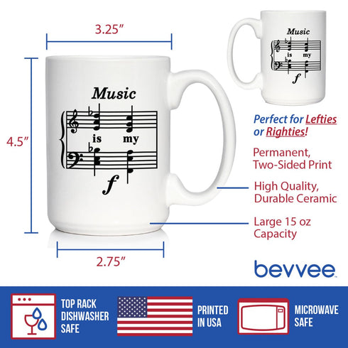 Music Is My Forte - Large 15oz White Ceramic Mug - Funny Musician Gifts and Musical Accessories