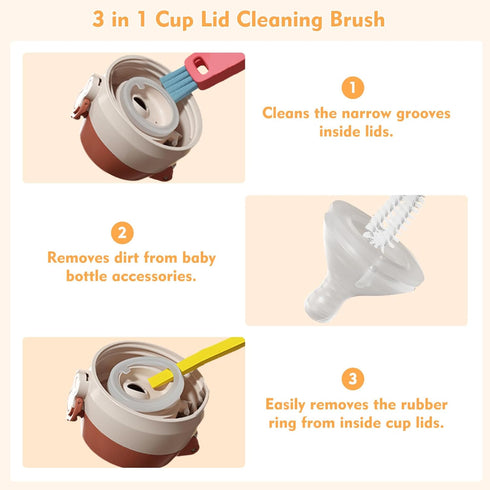3PCS 3 in 1 Cup Lid Cleaning Brush, Portable and Efficient Cup Cleaner Brush, 2024 New Water Bottle Cleaner Brush, 3 in 1 Cup Lid Gap Cleaning Brush Set for Home Kitchen Cleaning Tools by NONENDU