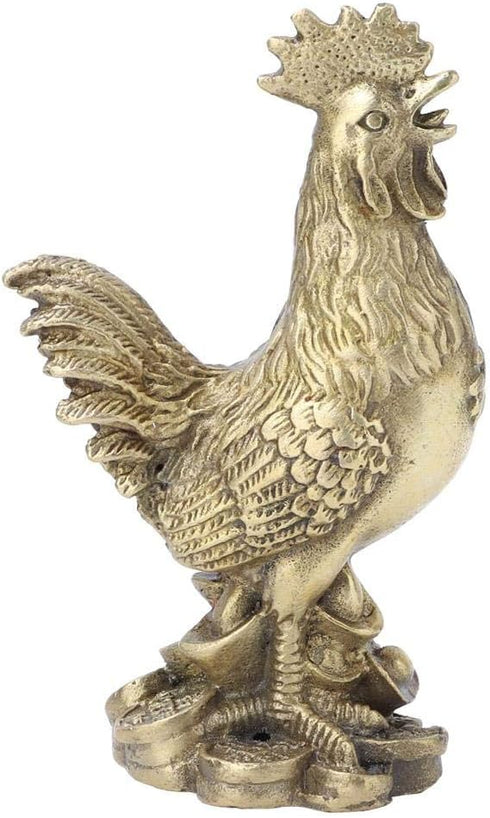 Hilitand Brass Luck Rooster Chicken Statue, Feng Shui Decor for Good Luck and Wealth, 10cm/3.94in