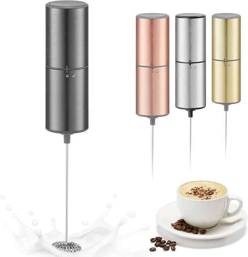 Battery Operated Coffee Frother by ELMWAY, Stainless Steel Electric Whisk, Mini Milk