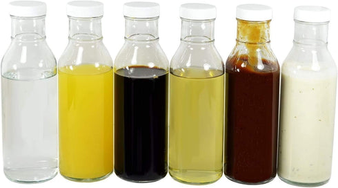 nicebottles Clear Glass Beverage/Sauce Bottles, 12 Oz, Black Caps - Case of 12