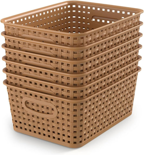WYT 6-Pack Plastic Small Shelf Storage Weave Baskets for Organizing Cabinets and Pantries