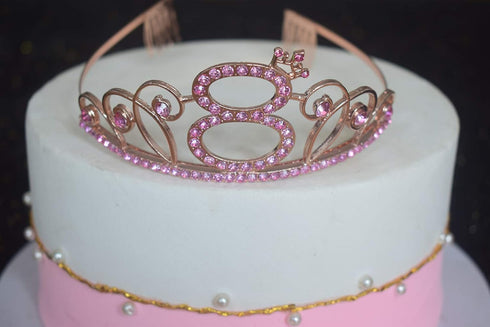 8th Pink Birthday Tiara and Sash, Happy 8th Birthday Party Supplies with Glitter Satin Sash and Crystal Crown