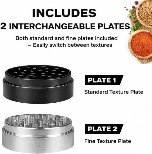 GRAVEND 3" Inch Large Spice & Seasoning Grinder, Dual Grind Plate for Fine and Medium result