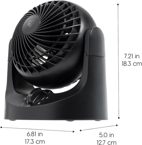 IRIS USA WOOZOO Fan, Small Desk Fan, 3 Speeds, 32ft Max Air Distance, Mini Fan 7 Inches, 112° Adjustable Tilt, 27.5 db Low Noise, Tabletop Air Circulator for Bedroom Dorm Office, Black by IRIS