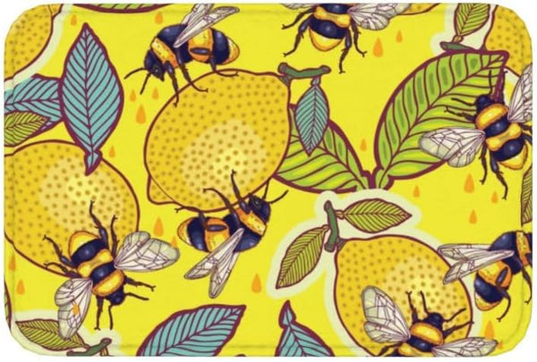 Welcome Doormat - Yellow Lemon and Bee Funny Entryway Rug, Non-Slip, Washable Outdoor Mat for Kitchen, Bathroom