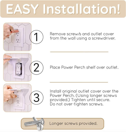 Storage Theory Power Perch Horizontal Outlet Shelf - Space Saving Bathroom Shelving for Electric Toothbrush, Echo Dot