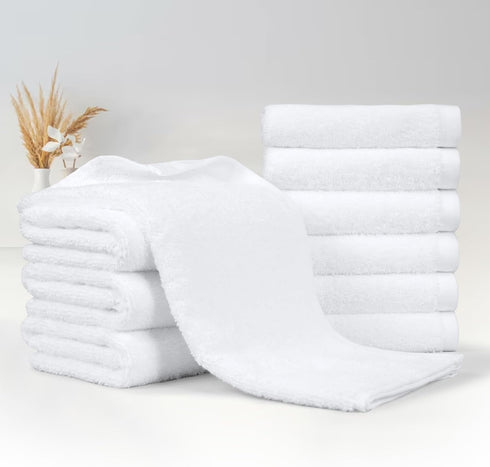 16 26 12-Pack Amazon Basics Soft and Thick Cotton Hand Towels for Bath, Kitchen, Gym, x in, White