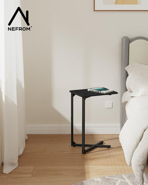 NEFROM Set 2, ET-X-BK2 C-Shaped End Tables, Sofa TV Trays of Small Couch Side Table for Living Room, Bedroom, Bedside