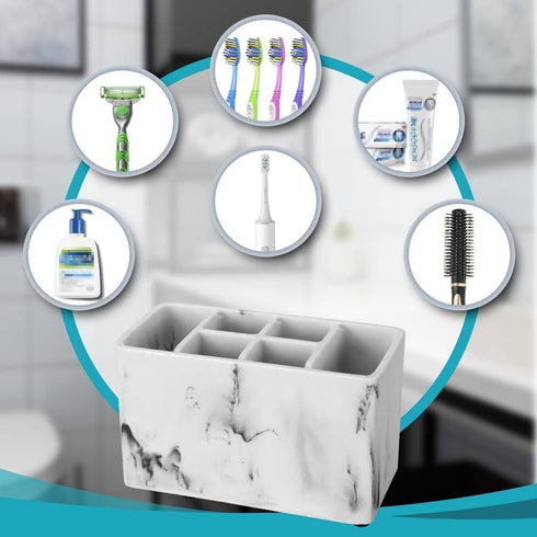 zccz Toothbrush and Toothpaste Holder, Multifunctional Countertop Organizer with 6 Slots for Bathroom Shower Vanity