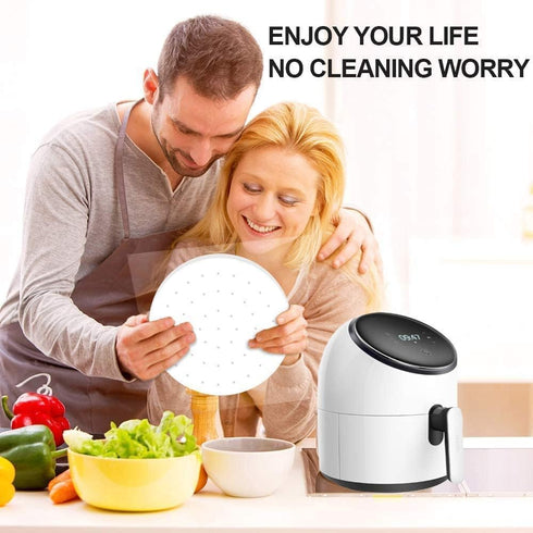 Numola Air Fryer Liners Disposable Parchment Paper, 100 Pcs Airfryer Sheets, 9 Inch White Non-stick Steamer Liner