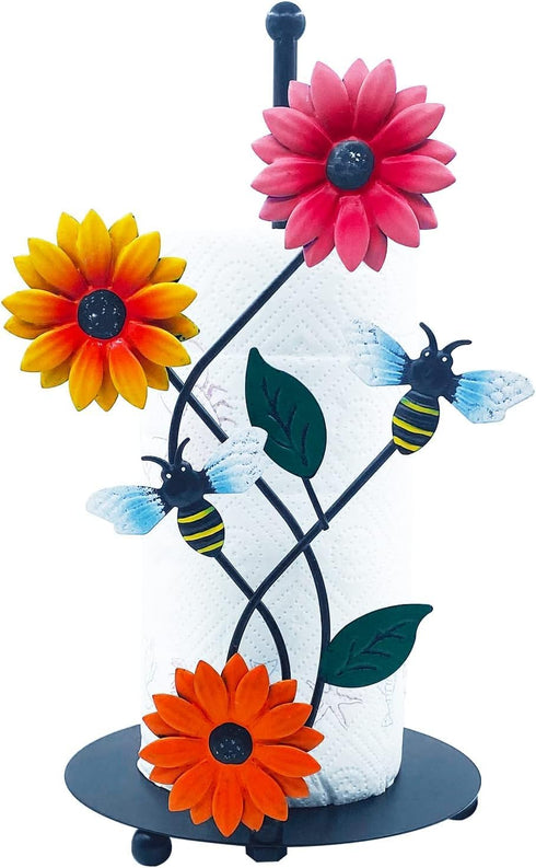 Sunflower Kitchen Paper Towel Holder, Black Metal Farmhouse Decor with Sunflower Flower Bee for Kitchen