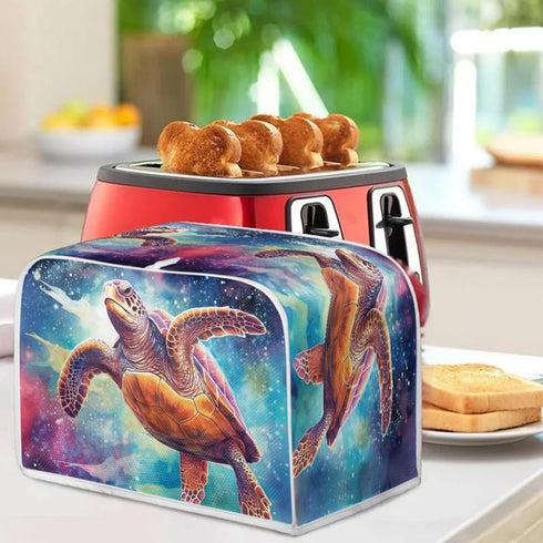 Toaster Cover 4 Slice Galaxy Sea Turtle, Dustproof Bakeware Protector for Small Kitchen Appliances with Hang Loop